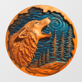 Wolf Howling Moon Imitate Wood Carving Wild Nature Fensteraufkleber