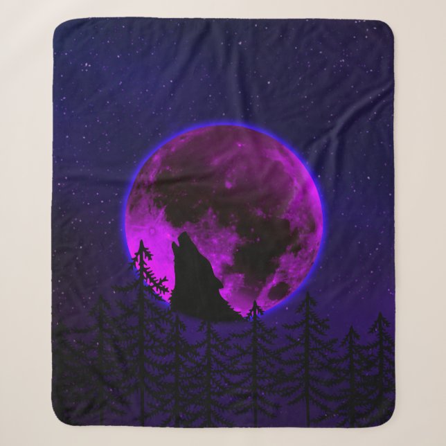 WOLF HOWLING MOON MAGENTA SHERPADECKE (Vorderseite)