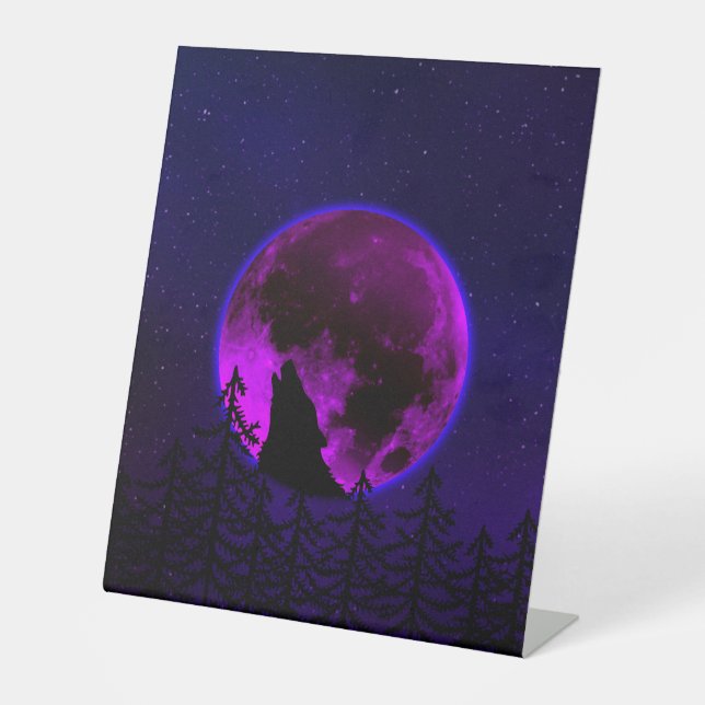 WOLF HOWLING MOON MAGENTA SOCKELSCHILD (Vorderseite)
