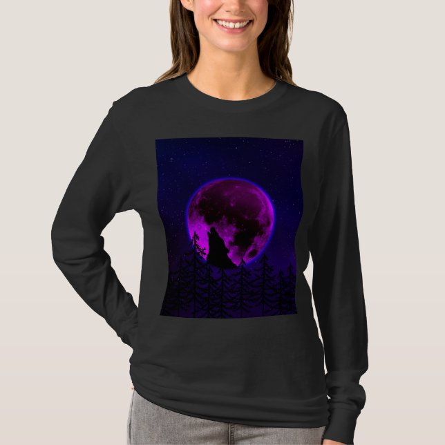 WOLF HOWLING MOON MAGENTA T - Shirt (Vorderseite)