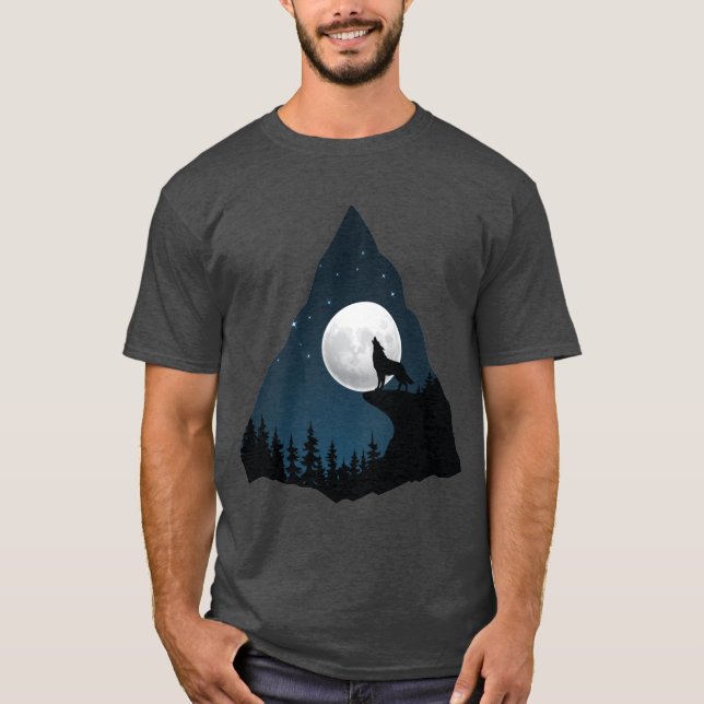 Wolf Howling Moon Tree T - Shirt Design (Vorderseite)