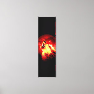 Wolf Howling & Red Moon Custom Wrapped Canvas Leinwanddruck