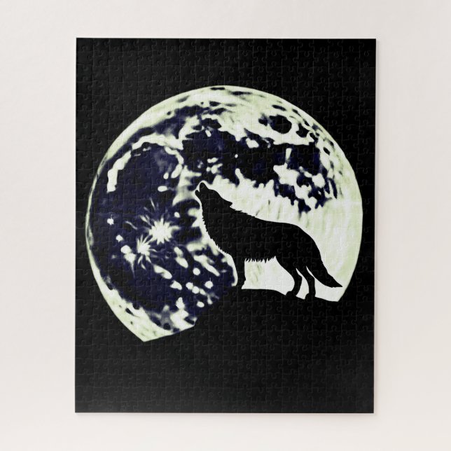 Wolf Howling Silhouette gegen einen Vollmond (Vertikal)
