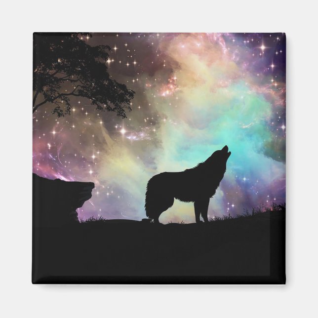 Wolf Howling Silhouette Magnet (Vorne)