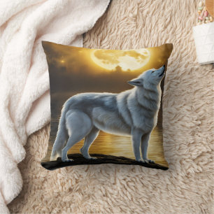 Wolf Howling Under Full Moon by Serene Lake Kissen