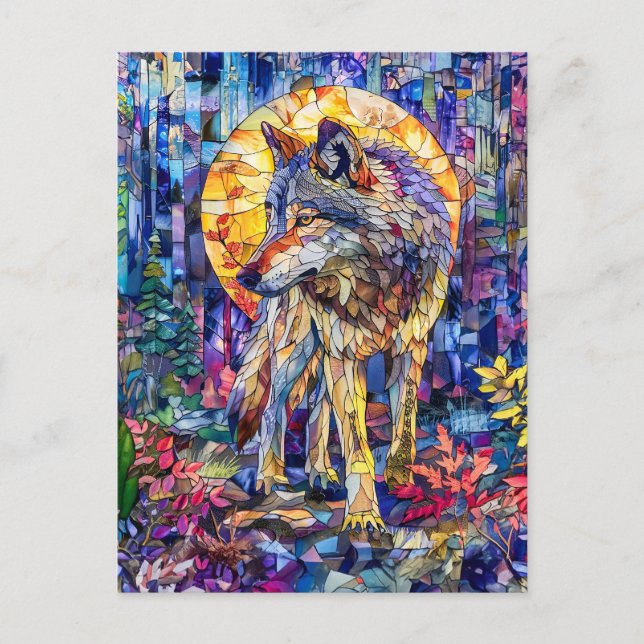 Wolf Howling unter Vollmond Postkarte (Vorderseite)