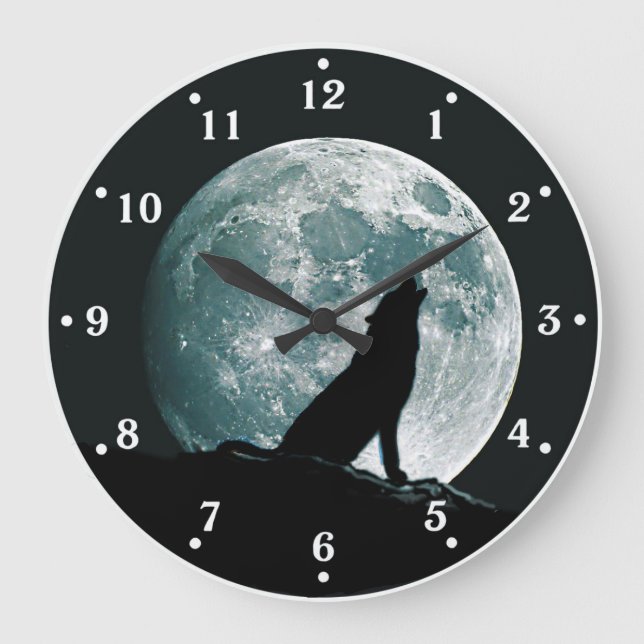 Wolf Howling Wildlife Wall Clock Große Wanduhr (Vorderseite)