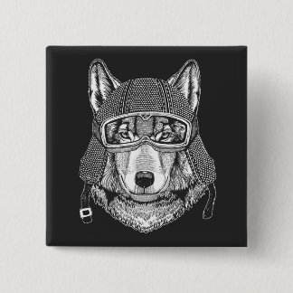 Wolf Hund Motorradfahrer Button