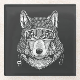 Wolf Hund Motorradfahrer Glasuntersetzer