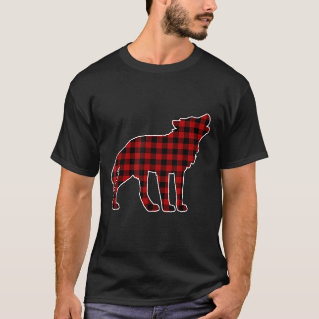 Wolf Hund Weihnachts-Shirt Hund Buffalo Karierter  T-Shirt (Vorderseite)