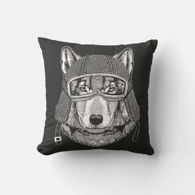 Wolf-Hundemotorrad-Reiter Kissen (Vorderseite)