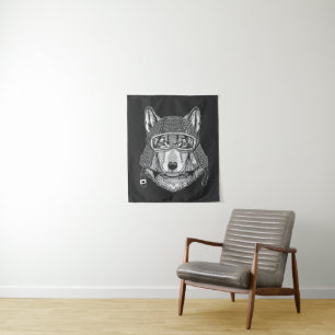 Wolf-Hundemotorrad-Reiter Wandteppich