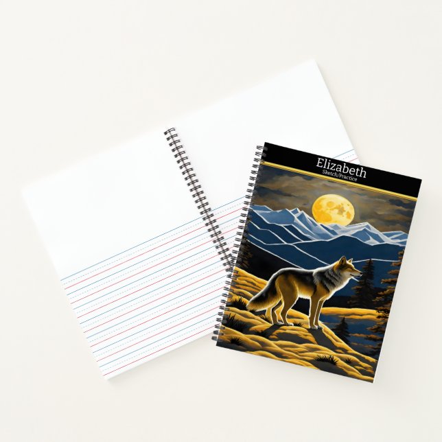 Wolf hurle à la lune lumineuse sur un carnet de cr (Intérieur)