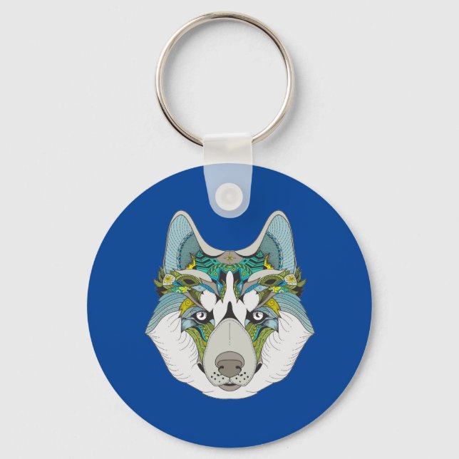 Wolf Husky schmückt grünblau Schlüsselanhänger (Vorderseite)