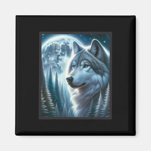 Wolf Icy Moon Galaxy Jagdground Graue Wölfe Fo Magnet (Vorne)
