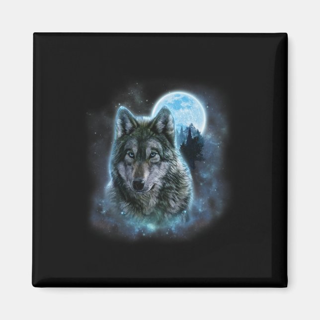 Wolf Icy Moon Galaxy Jagdground Graue Wölfe Fo Magnet (Vorne)
