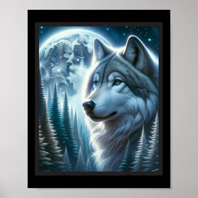 Wolf Icy Moon Galaxy Jagdground Graue Wölfe Fo Poster (Vorne)