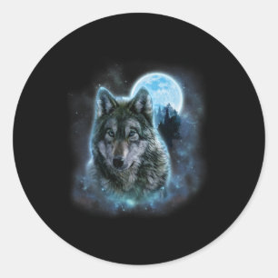 Wolf Icy Moon Galaxy Jagdground Graue Wölfe Fo Runder Aufkleber