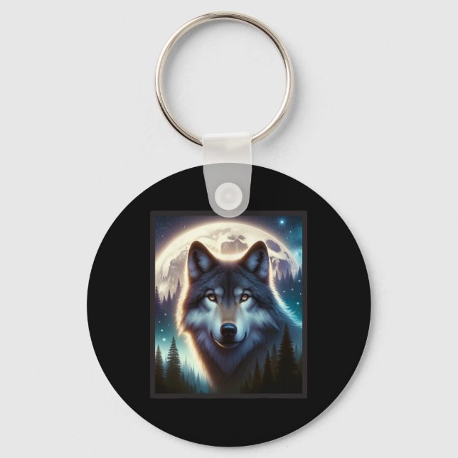 Wolf Icy Moon Galaxy Jagdground Graue Wölfe Fo Schlüsselanhänger (Vorderseite)