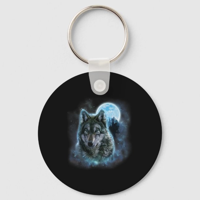 Wolf Icy Moon Galaxy Jagdground Graue Wölfe Fo Schlüsselanhänger (Vorderseite)