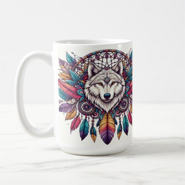 Wolf Illustration mit Dreamcatcher Bohemisch Style Kaffeetasse (Links)