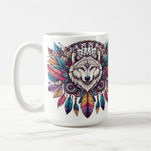 Wolf Illustration mit Traumfänger im Boho-Stil Kaffeetasse