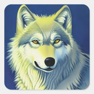 Wolf Illustration Quadratischer Aufkleber