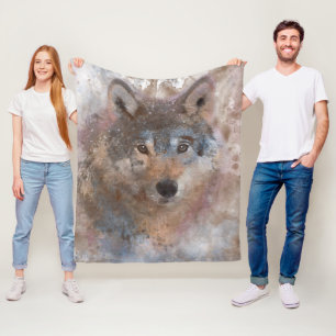 Wolf im Aquarell Fleecedecke