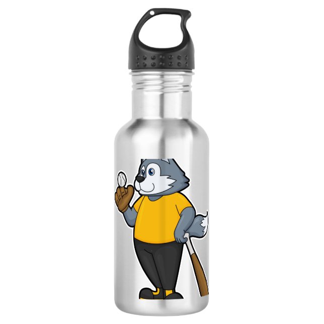Wolf im Baseball mit Baseballschläger Edelstahlflasche (Vorderseite)