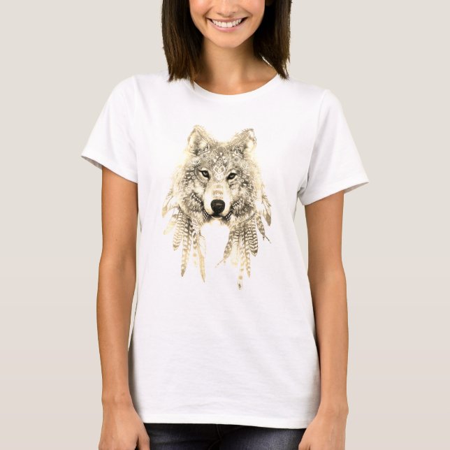 Wolf im indigenen Bekleidungsgewerbe Relaxtes Fit  T-Shirt (Vorderseite)