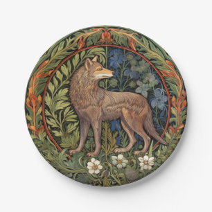 Wolf im Jugendstil des Waldes Pappteller