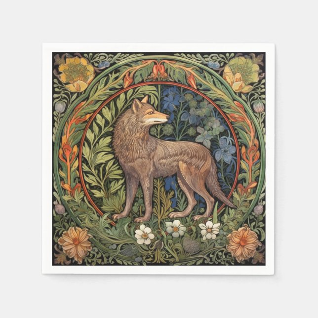 Wolf im Jugendstil des Waldes Serviette (Vorderseite)