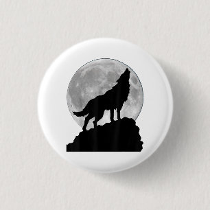 Wolf im Mondlicht T-Shirt - Cool voller Hund Welpe Button