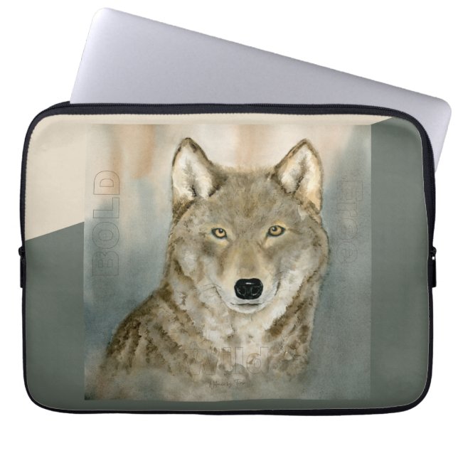 Wolf im Nebel Aquarell Laptopschutzhülle (Vorderseite)
