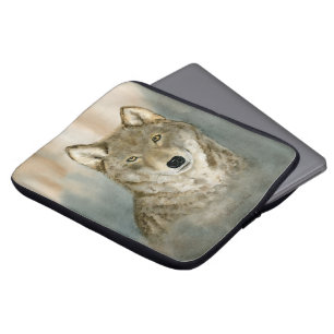 Wolf im Nebel Aquarell Laptopschutzhülle