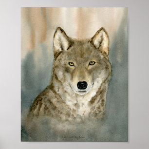 Wolf im Nebel Aquarell Poster