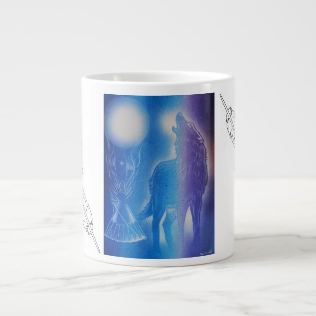 Wolf im Nebel Jumbo-Tasse (Vorderseite)