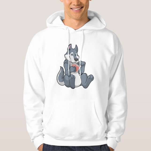 Wolf im Poker mit Poker-Karten Hoodie (Vorderseite)