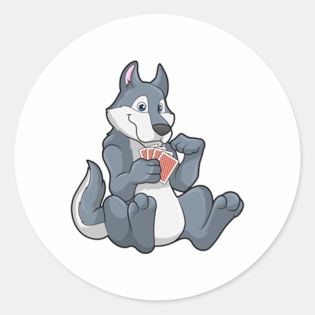 Wolf im Poker mit Poker-Karten Runder Aufkleber (Vorderseite)