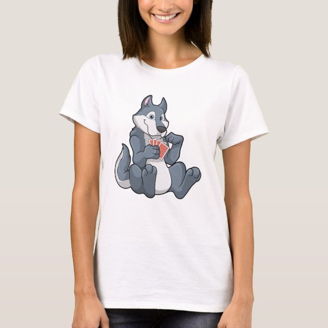 Wolf im Poker mit Poker-Karten T-Shirt (Vorderseite)