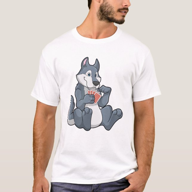 Wolf im Poker mit Poker-Karten T-Shirt (Vorderseite)