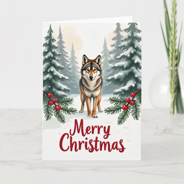 Wolf im Schnee Frohe Weihnachtskarten Forest Scene Karte (Vorderseite)