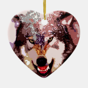 Wolf im Schnee Keramik Ornament
