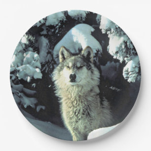 Wolf im Schnee Pappteller