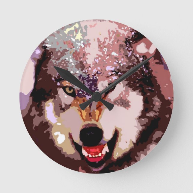 Wolf im Schnee Runde Wanduhr (Vorderseite)