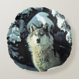 Wolf im Schnee Rundes Kissen