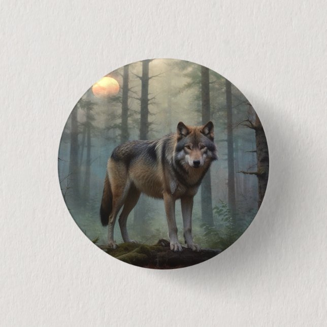 Wolf im Wald Button (Vorderseite)