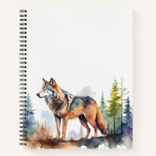 Wolf im Wald mit Aquarelle Notizbuch