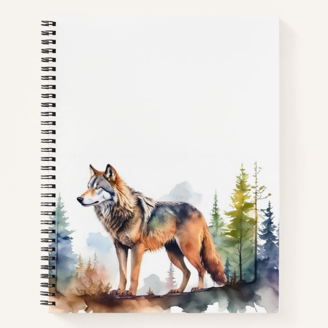 Wolf im Wald mit Aquarelle Notizbuch (Vorderseite)