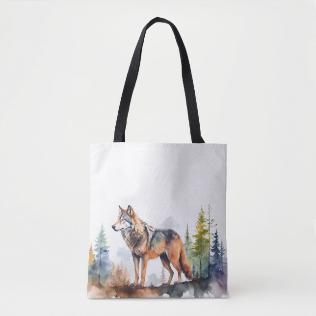 Wolf im Wald mit Aquarelle Tasche (Vorderseite)